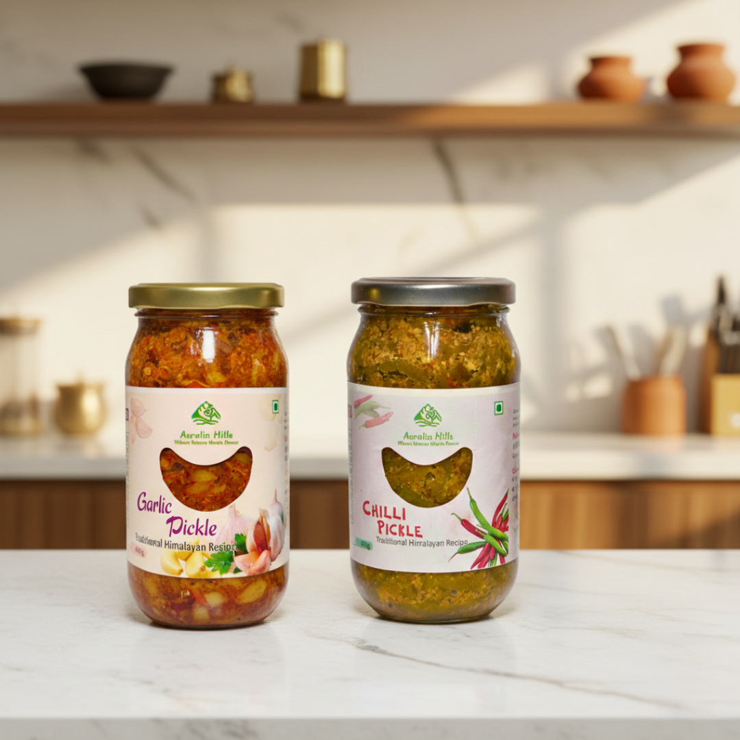 Daily Meal Power Combo – Garlic Pickle & Green Chilli Pickle 400+400g