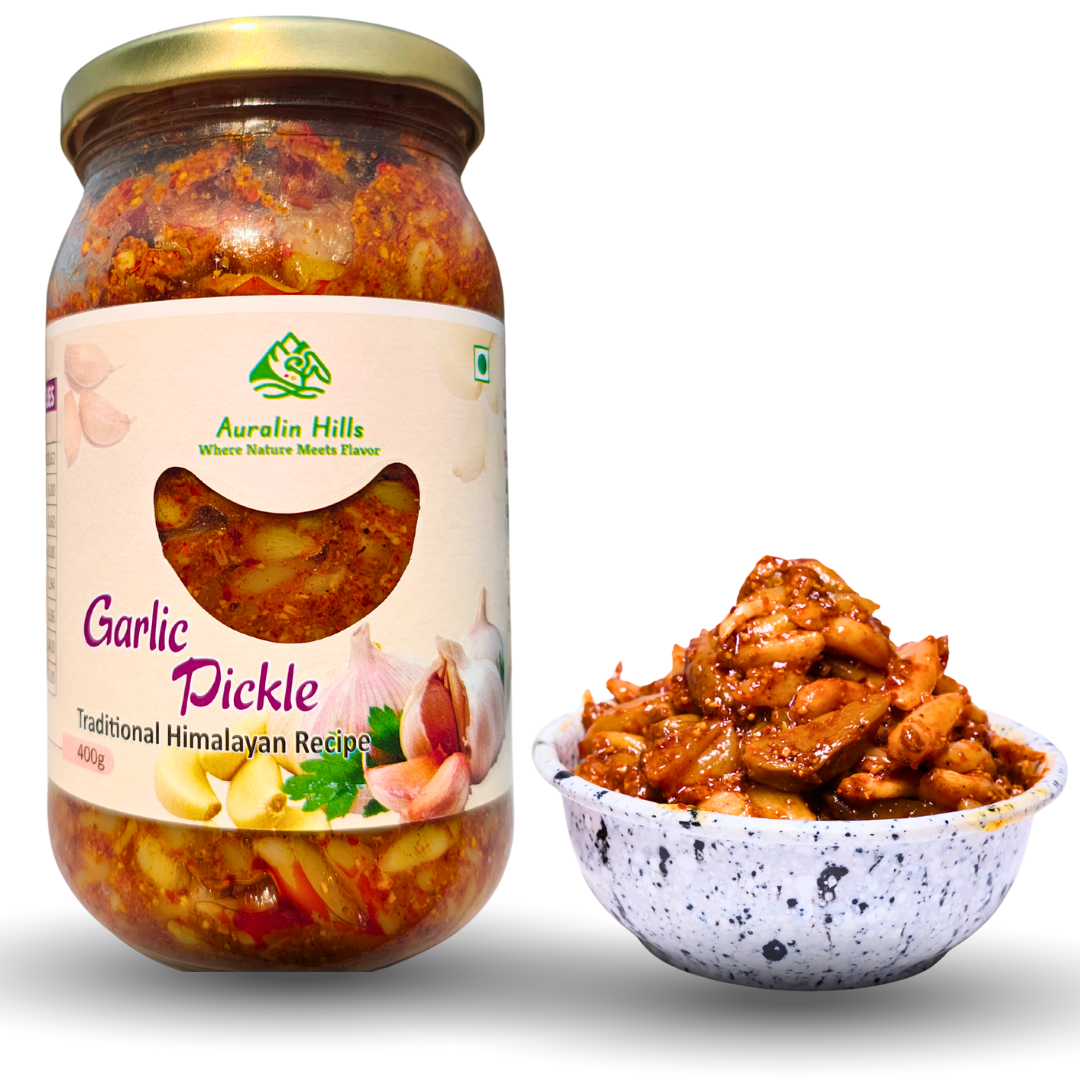 Himalayan Garlic Pickle by Auralin Hills traditional pahadi style